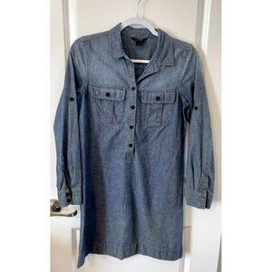 JCrew Shirt Dress Womens XS Chambray Denim Roll Tab Sleeve Button Casual pockets